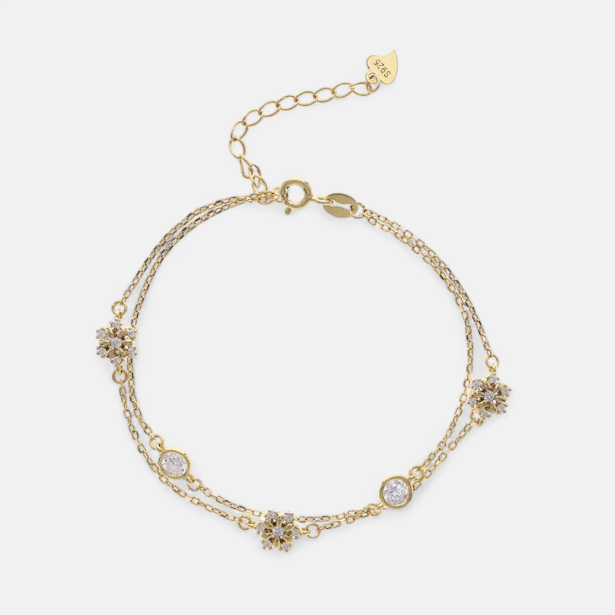 18K Plated | Zircon Snowflake Double Layer Bracelet