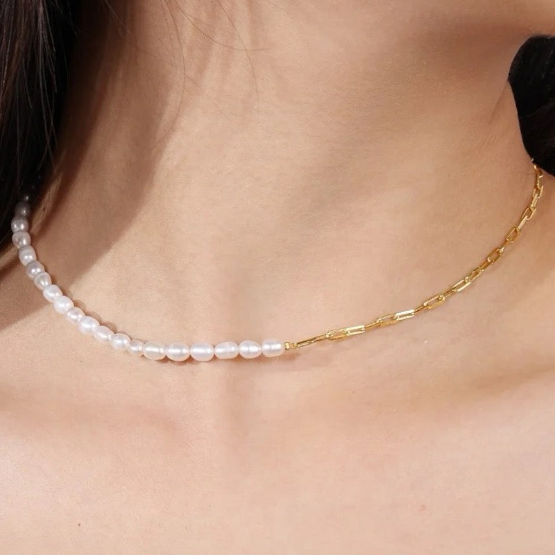 18K Plated | Short Freshwater Pearl Chain Necklace