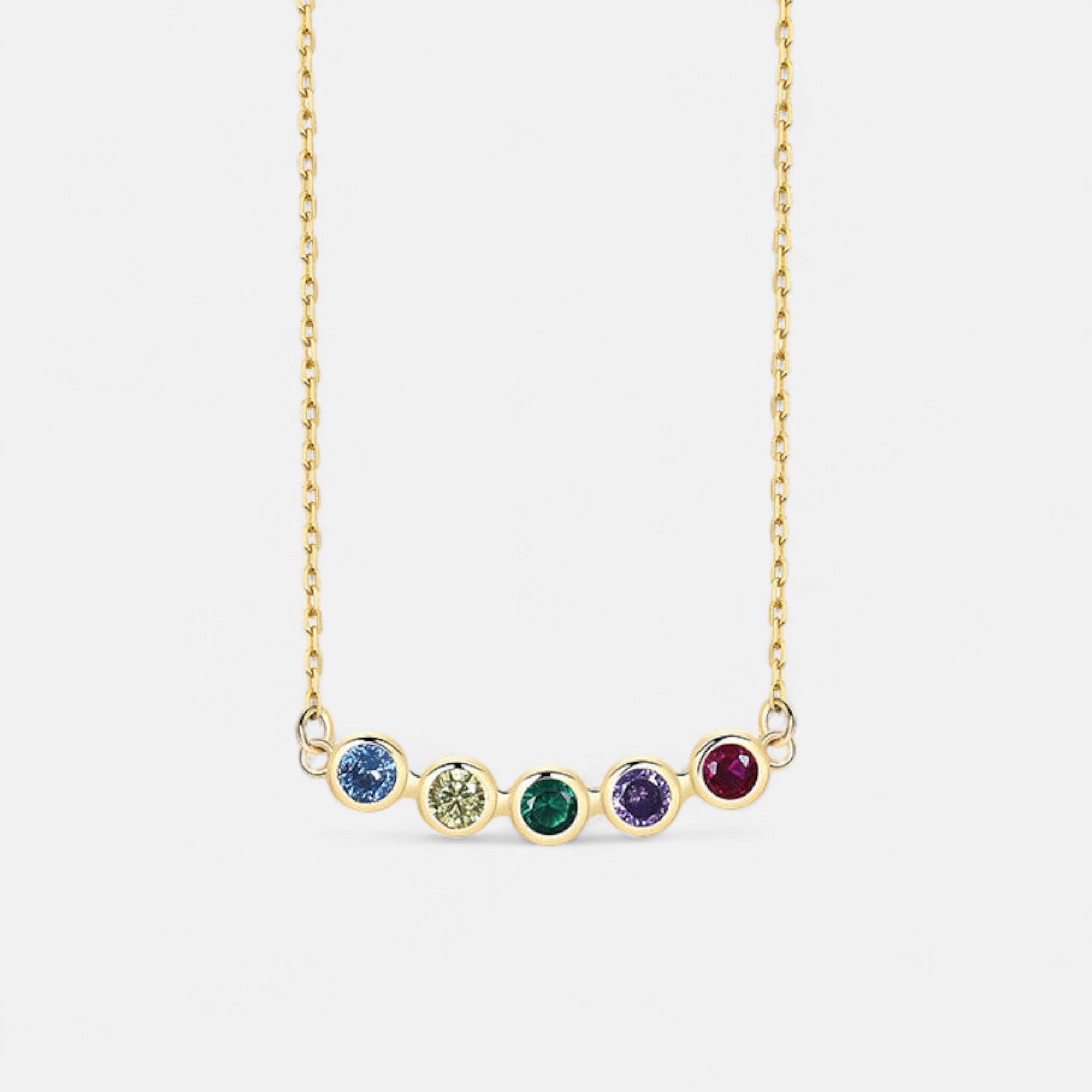 18K Plated | Round Bezel Rainbow Crystal Smile Bar Necklaces