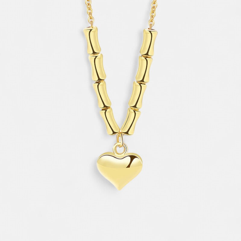 18K Plated | Plump Heart Pendant Bamboo Chain Clavicle Necklaces