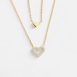 18K Plated | Double Stacked Pave CZ Heart Necklace