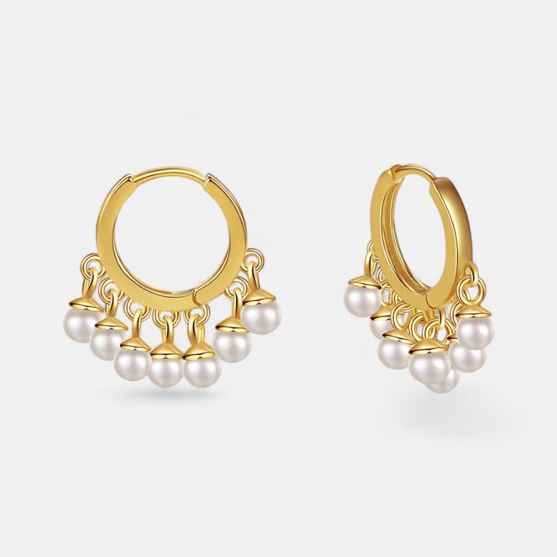 18K Plated | Small Pearl Dangle Hoop Earrings