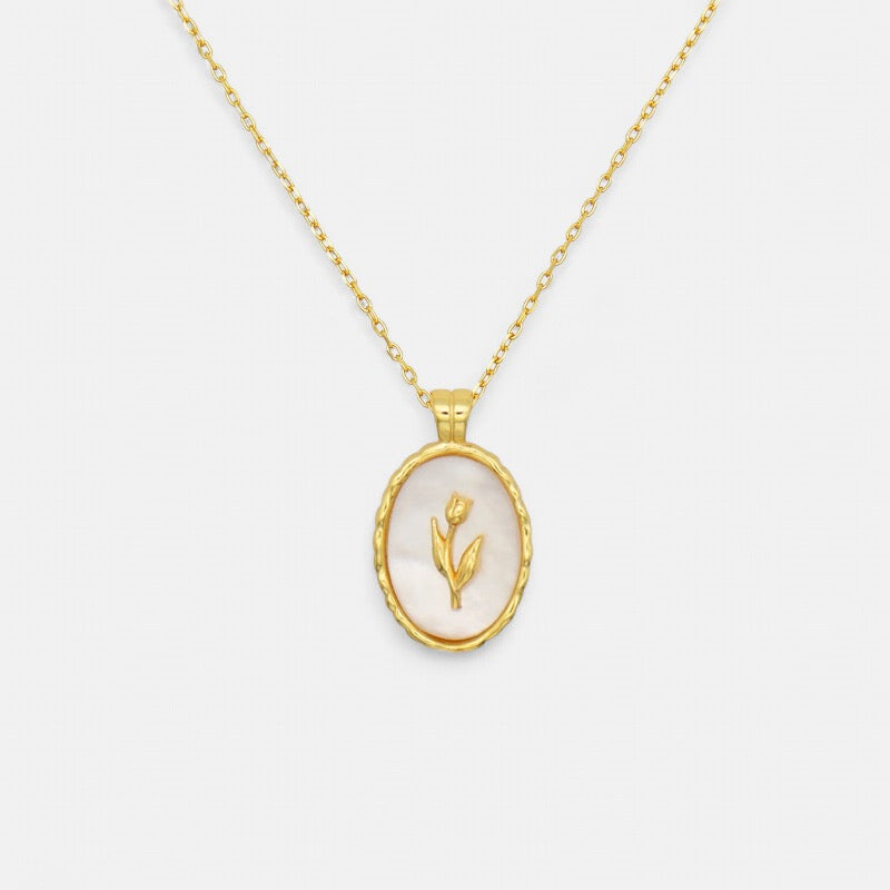 Oval Tulip Mother Of Pearl Pendant Necklace | 18K Plated | Lillyco