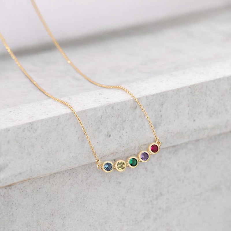 18K Plated | Round Bezel Rainbow Crystal Smile Bar Necklaces