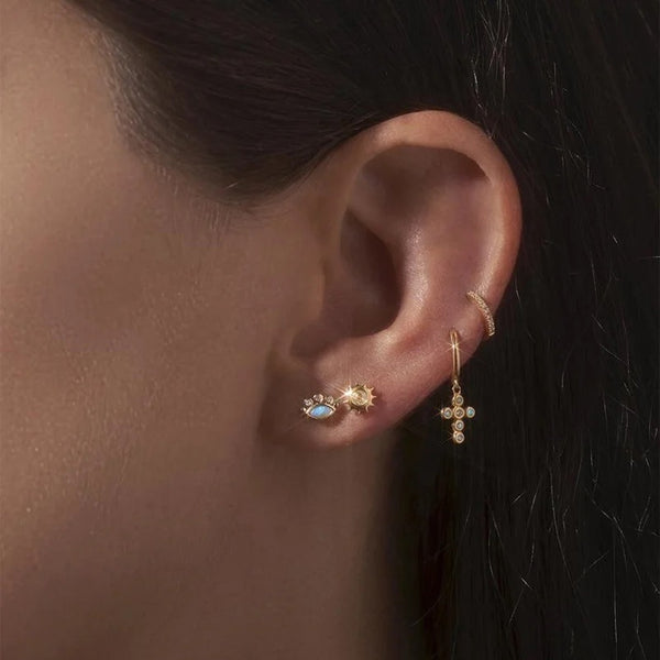 18K Plated | Simple Cross Dangle Earrings