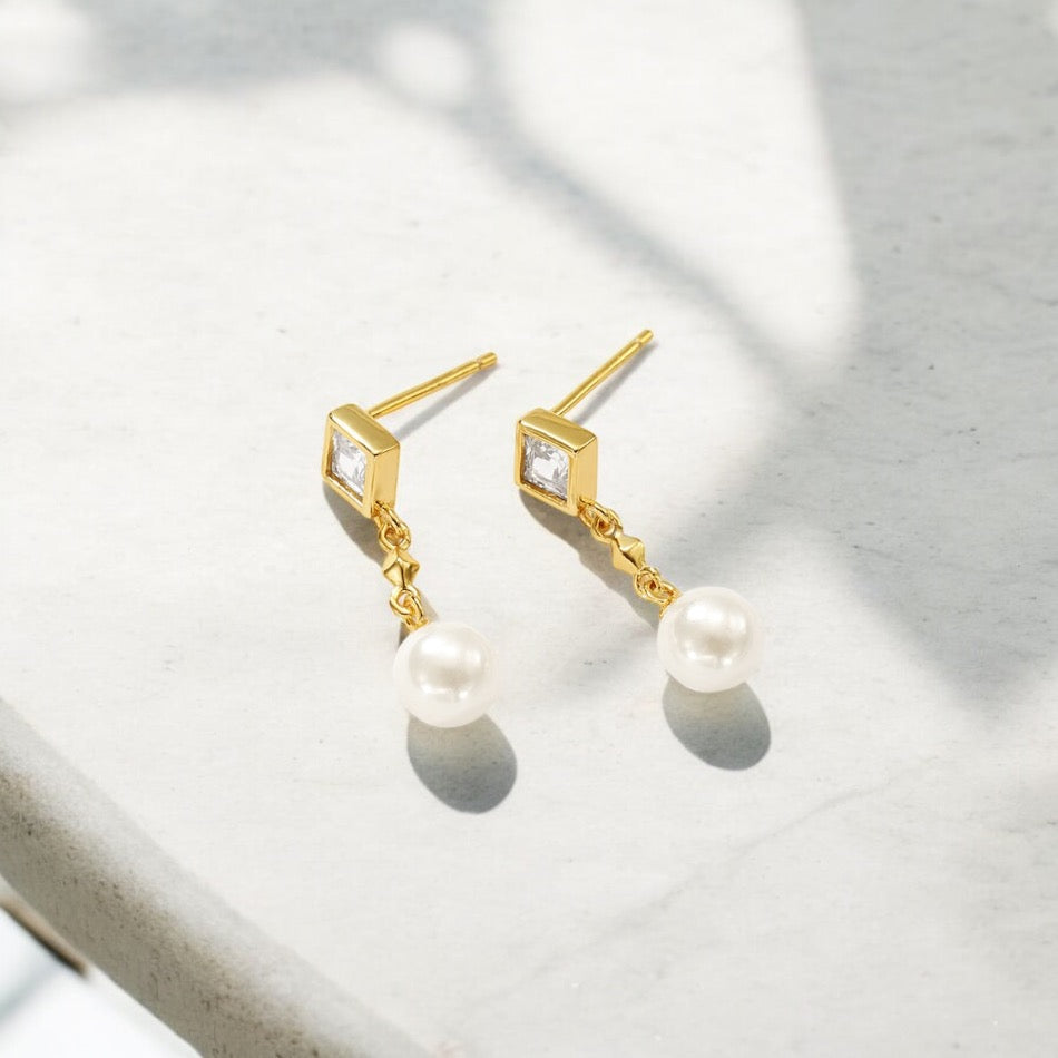 18K Plated | Crystal Pearl Drop Stud Earrings