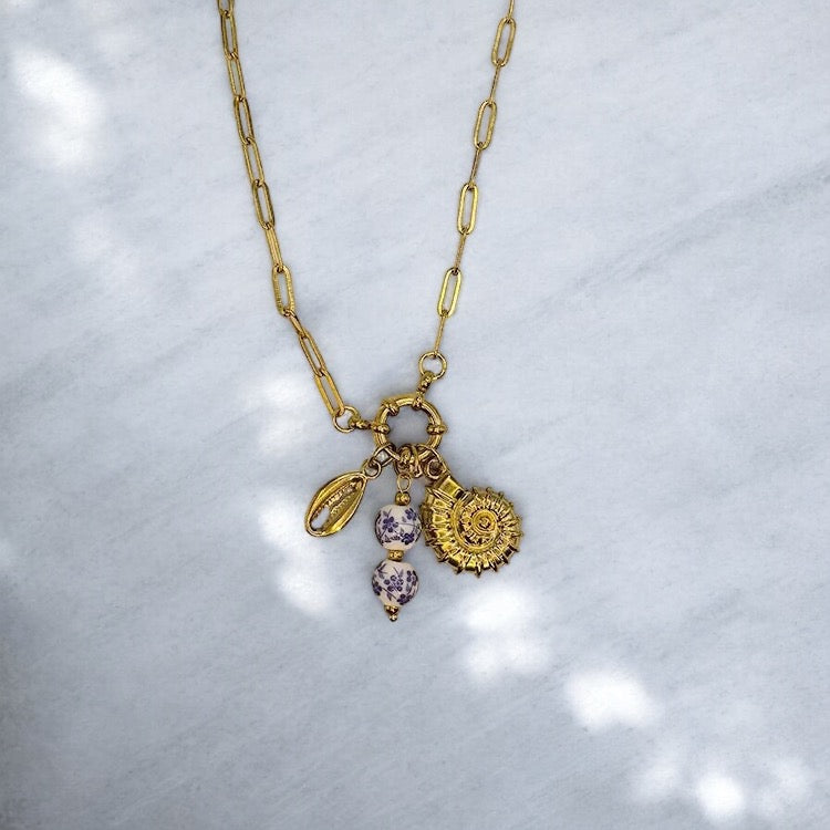 Blue Ocean Gold Charm Necklace