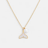 Ladies | Stainless Steel | Gold Pearl Whale Tail Short Necklace
