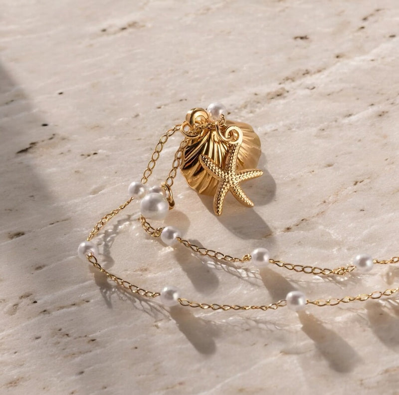 Ladies | Gold Pearl Shell & Star Fish Short Necklace