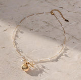 Ladies | Gold Pearl Shell & Star Fish Short Necklace