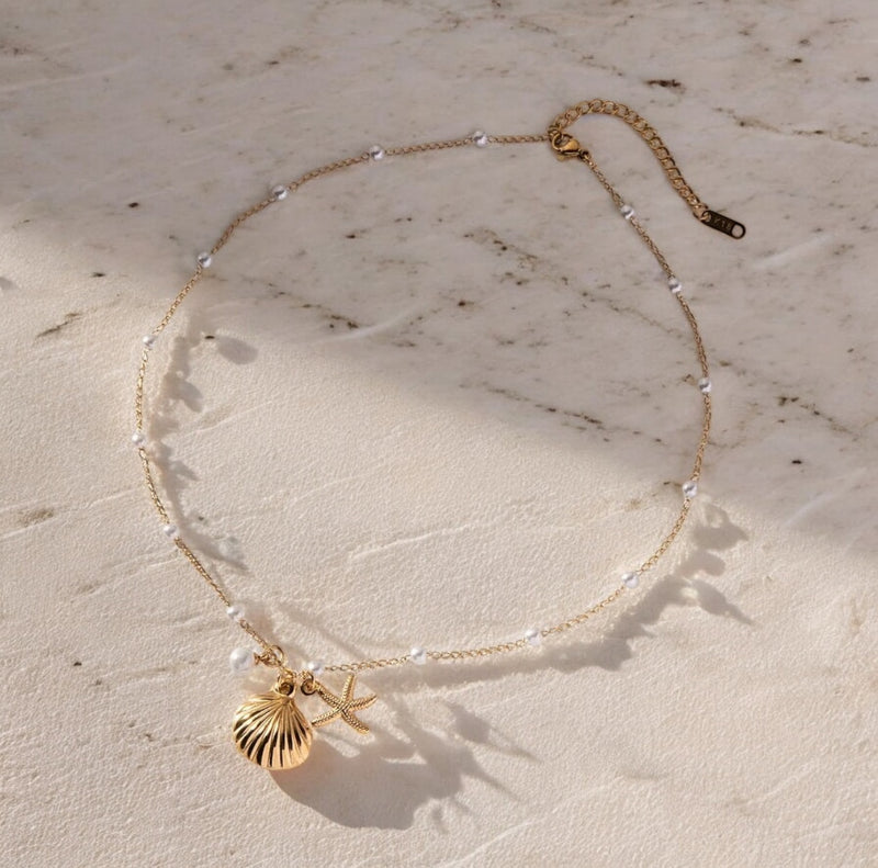 Ladies | Gold Pearl Shell & Star Fish Short Necklace