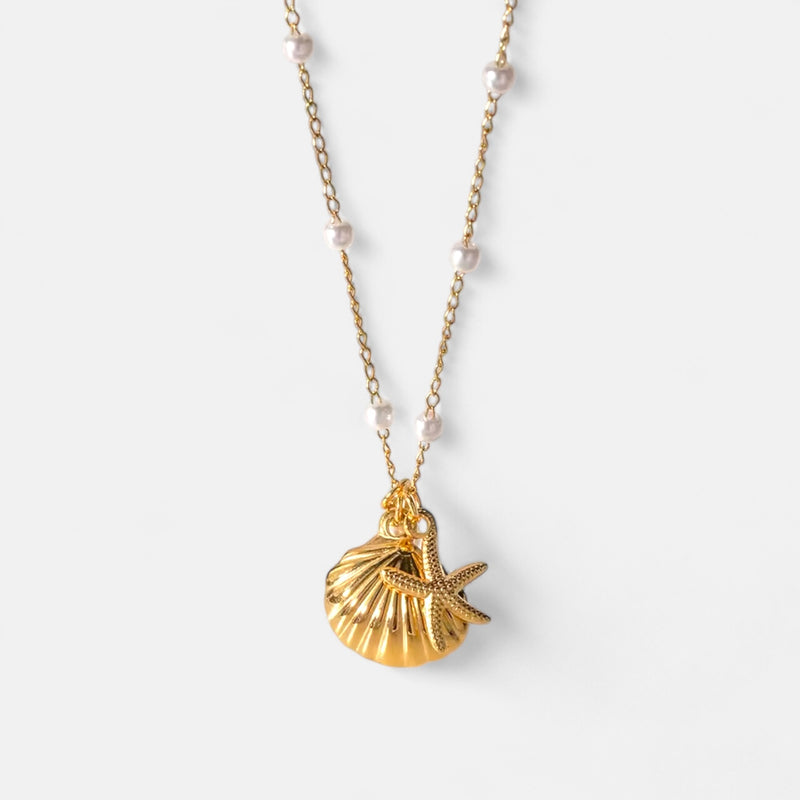 Ladies | Gold Pearl Shell & Star Fish Short Necklace