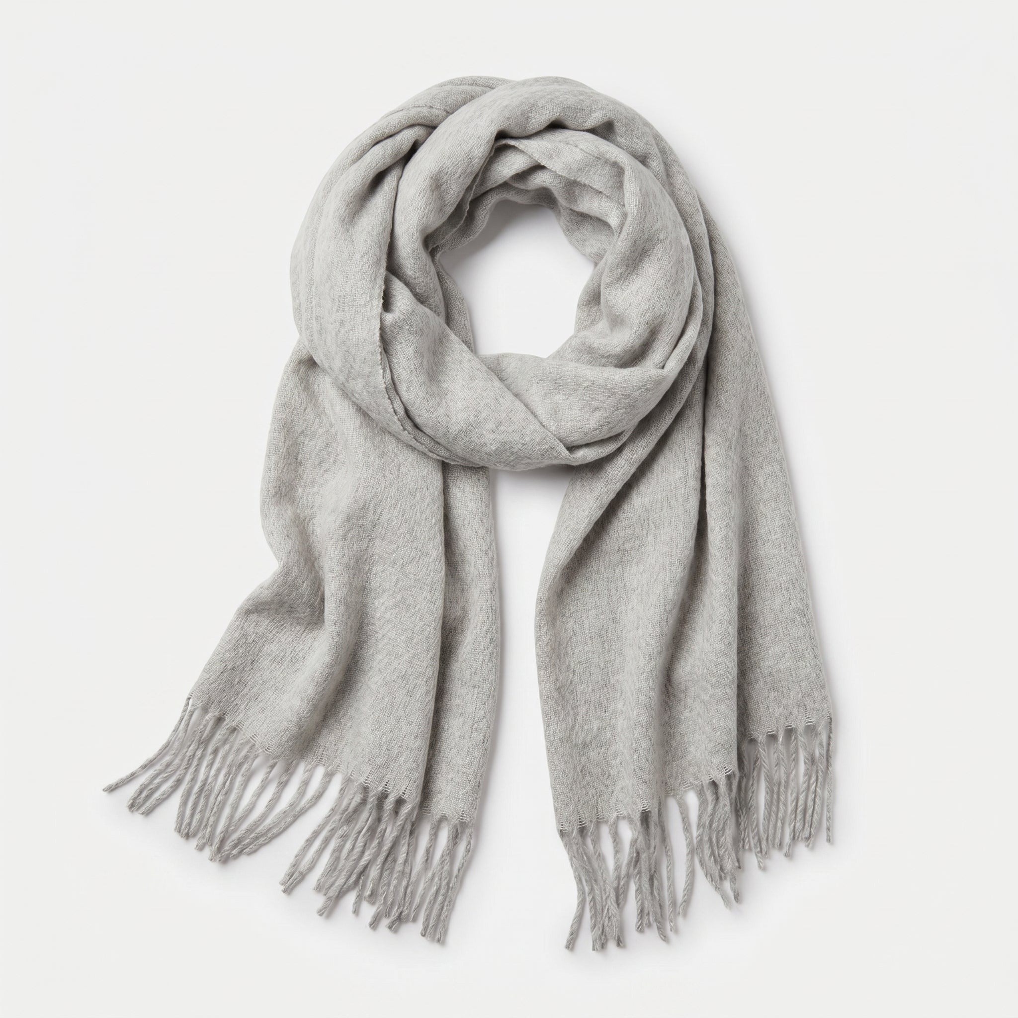 Ladies Winter | Grey Long Fringe Acrylic Scarf