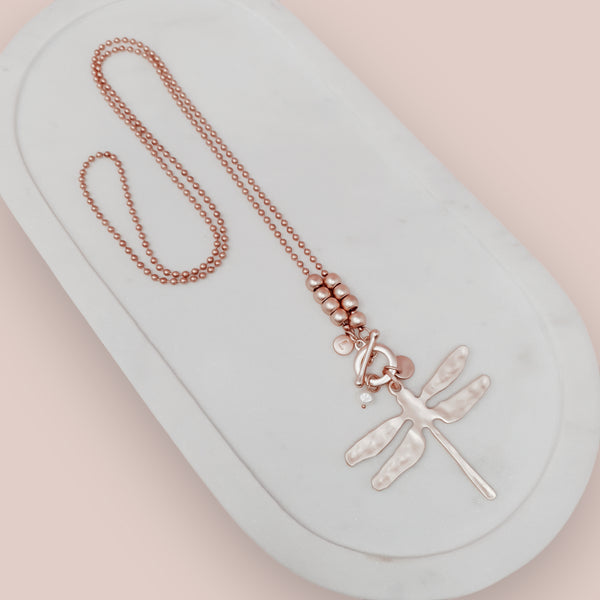 Matt Rose Gold Dragonfly Toggle Necklace