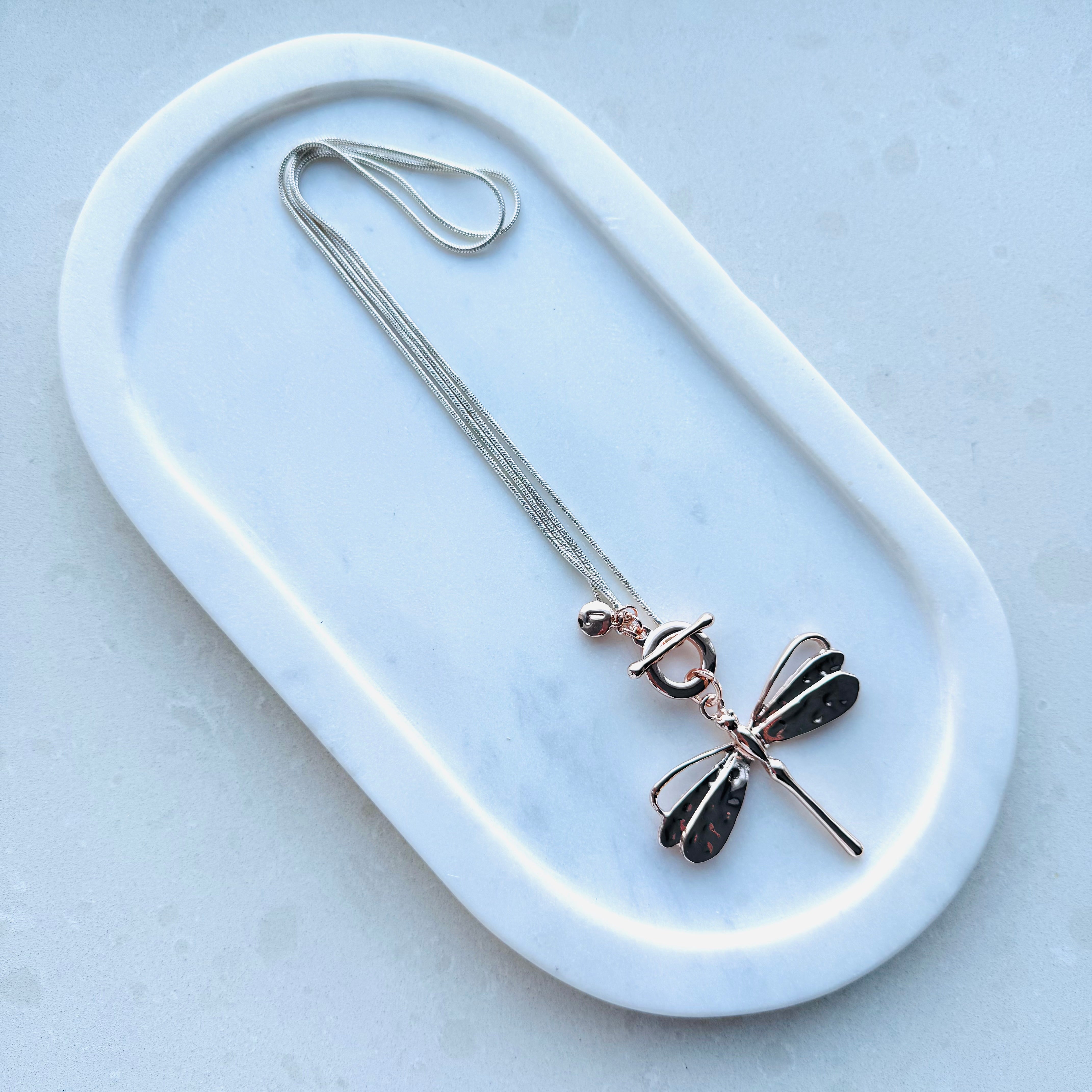 SHORT & LONG | Rose Gold & Silver Adjustable Dragonfly Necklace