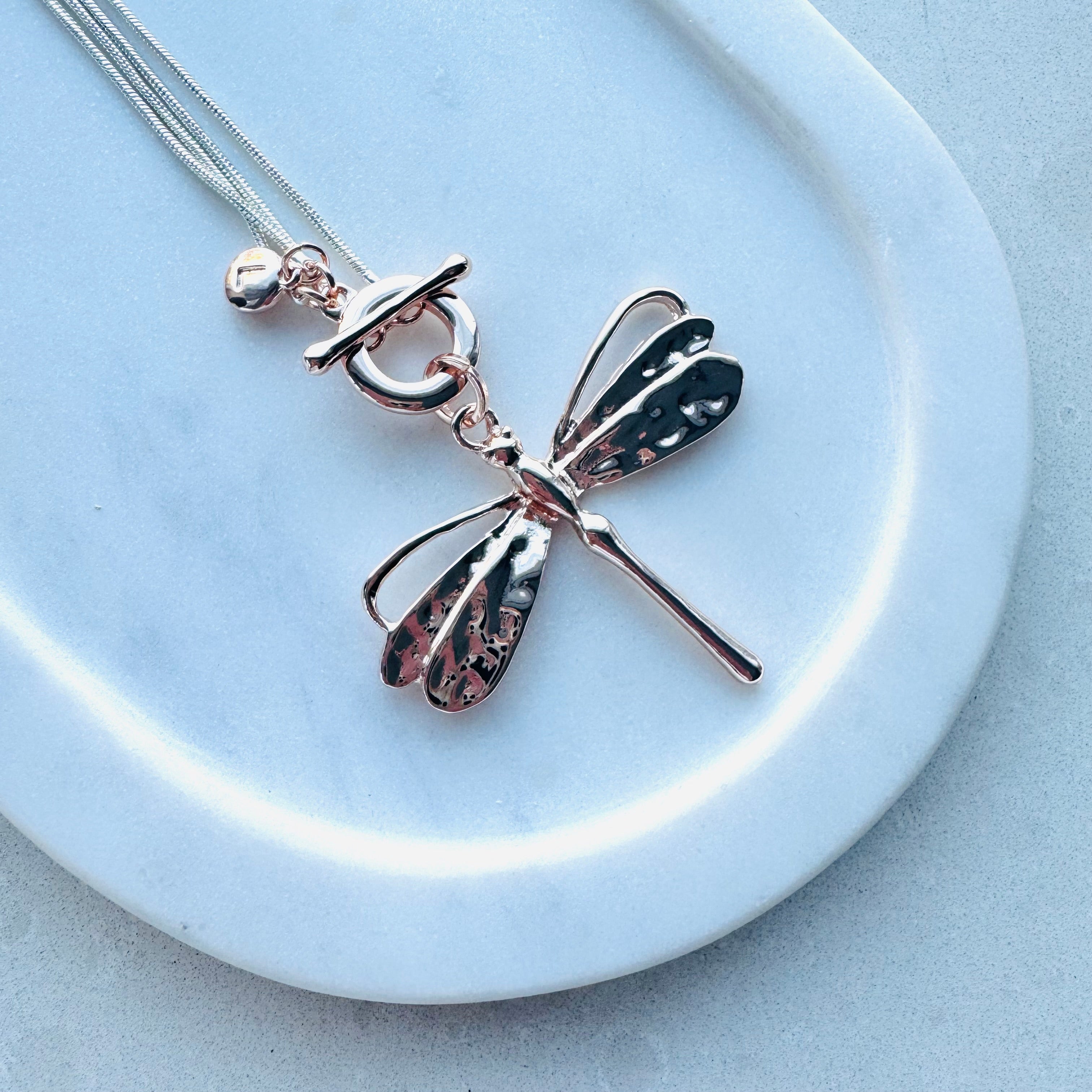 SHORT & LONG | Rose Gold & Silver Adjustable Dragonfly Necklace