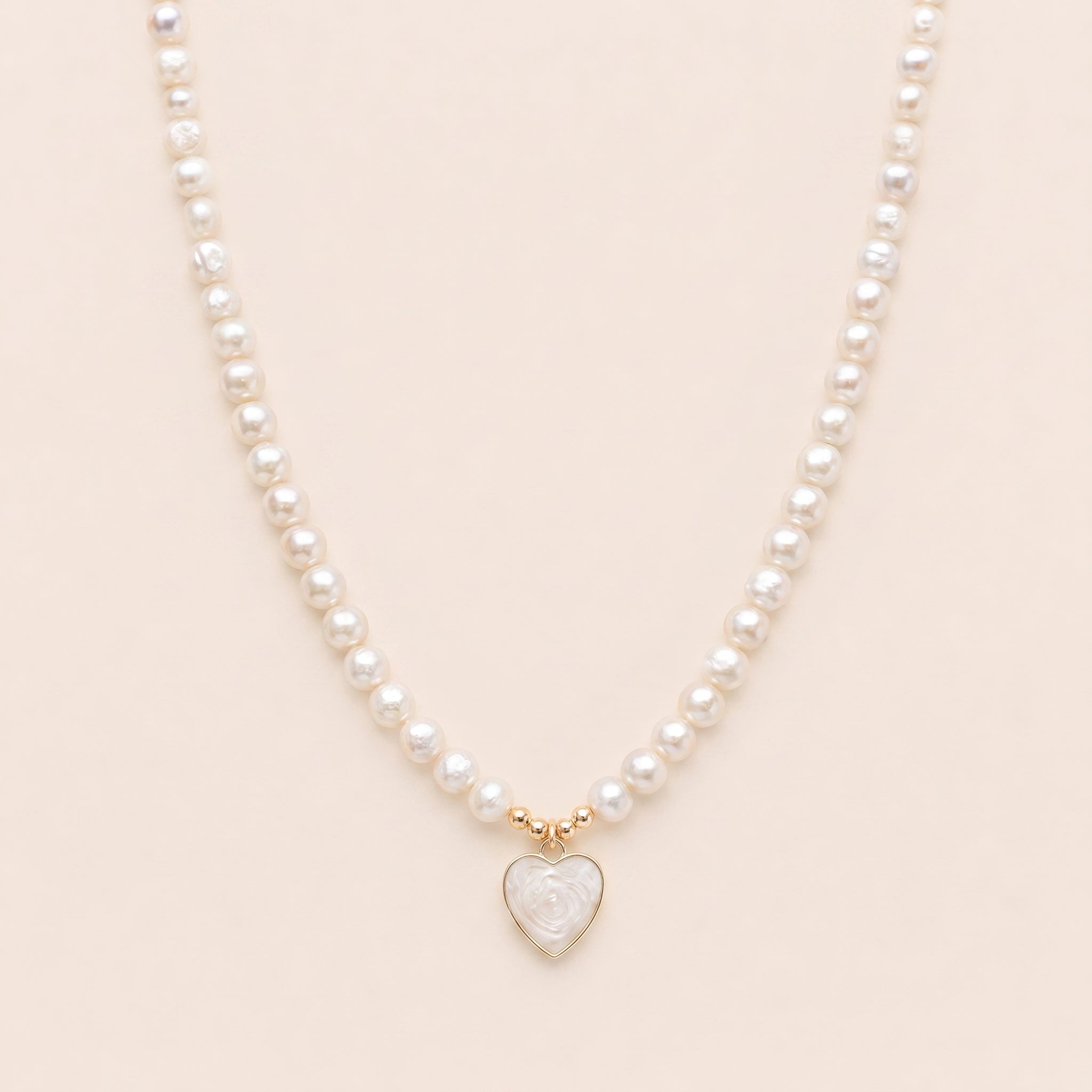 SHORT | Yellow Gold & Pearl Heart on Fresh Water Pearl Necklace