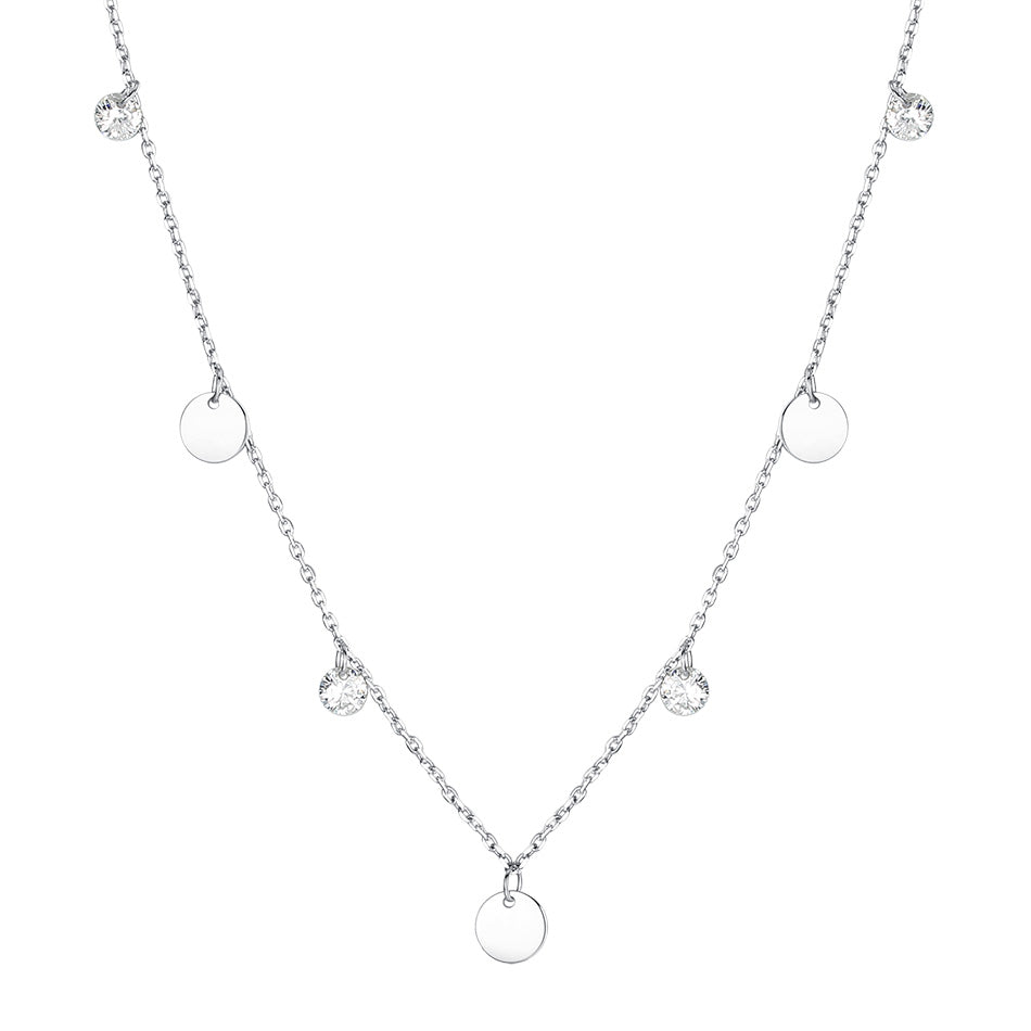 Silver Disc & Crystal Short Necklace | 18K Plated | Lillyco
