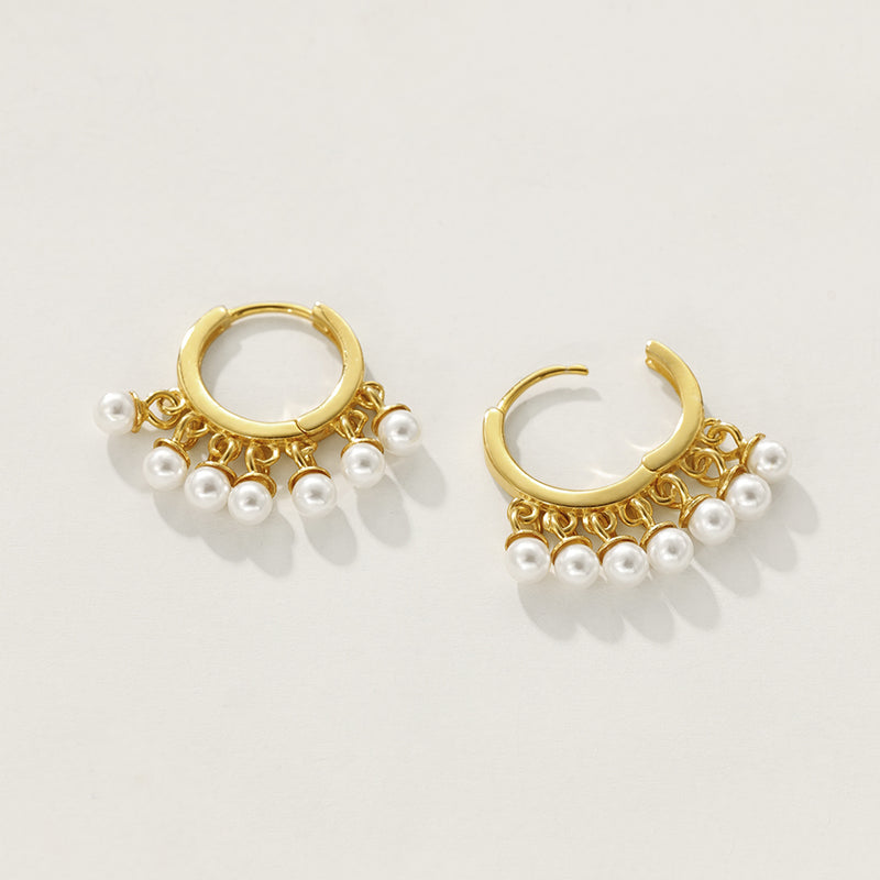 18K Plated | Small Pearl Dangle Hoop Earrings