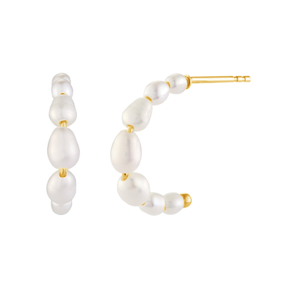 18K Plated | Freshwater Pearl Hoop Earrings