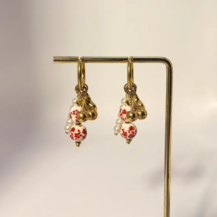 Red Cherry Gold Charm Earring