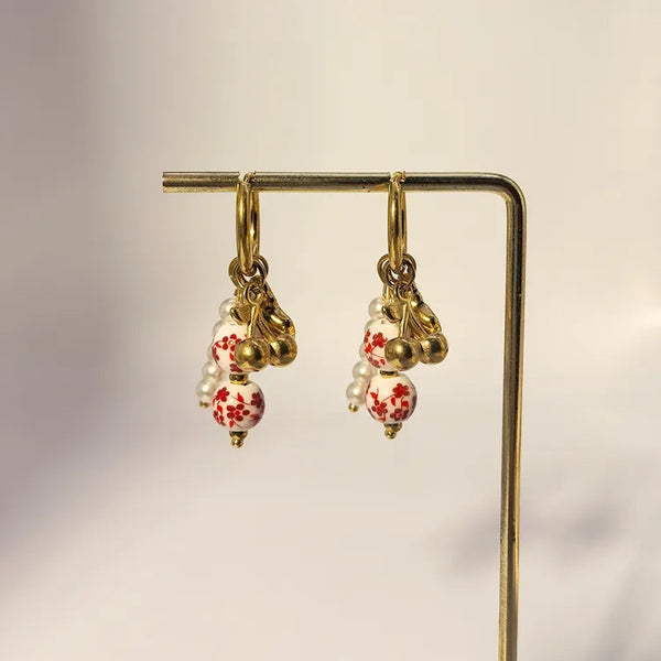 Red Cherry Gold Charm Earring