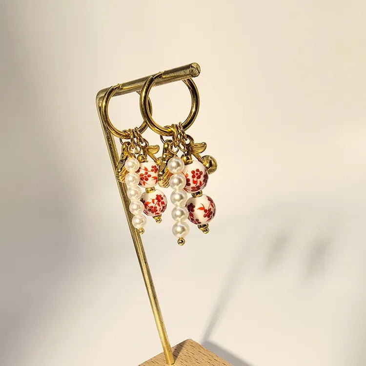 Red Cherry Gold Charm Earring