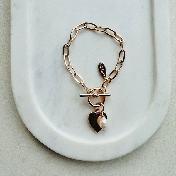 Rose Gold Link With Solid Love Heart Bracelet