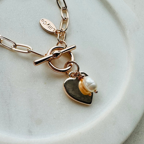 Rose Gold Link With Solid Love Heart Bracelet
