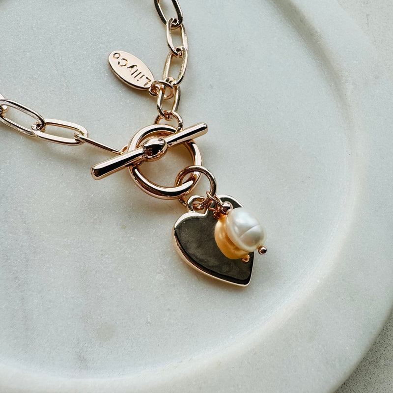 Rose Gold Link With Solid Love Heart Bracelet