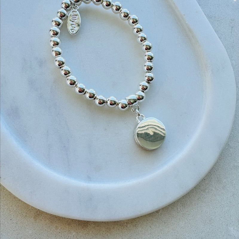 Silver Beads with Cubic Zirconia Disc Bracelet