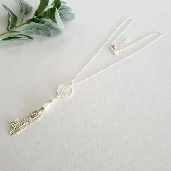 Matt Plated Mixed Coin & Tassel Long Necklace