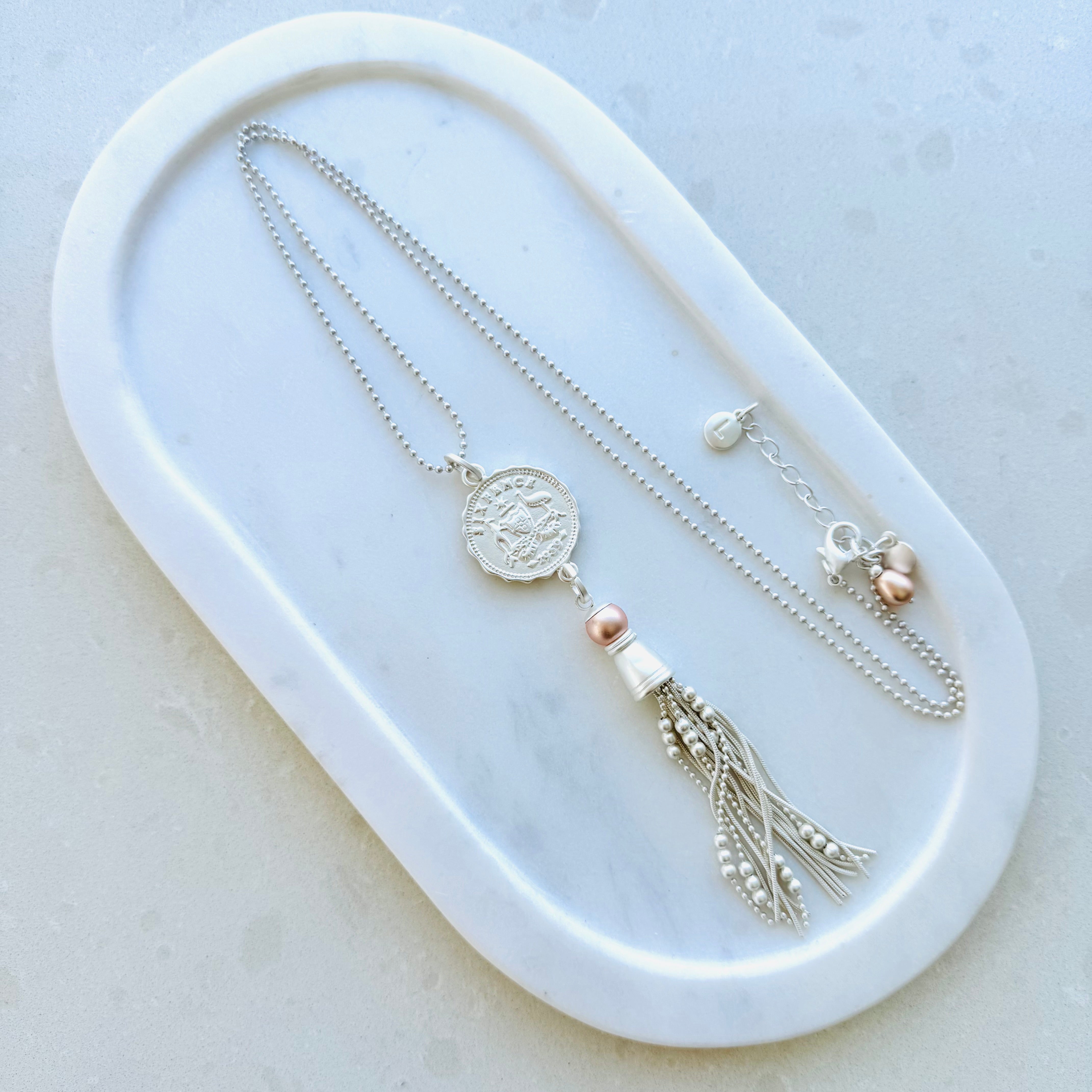 Matt Plated Mixed Coin & Tassel Long Necklace