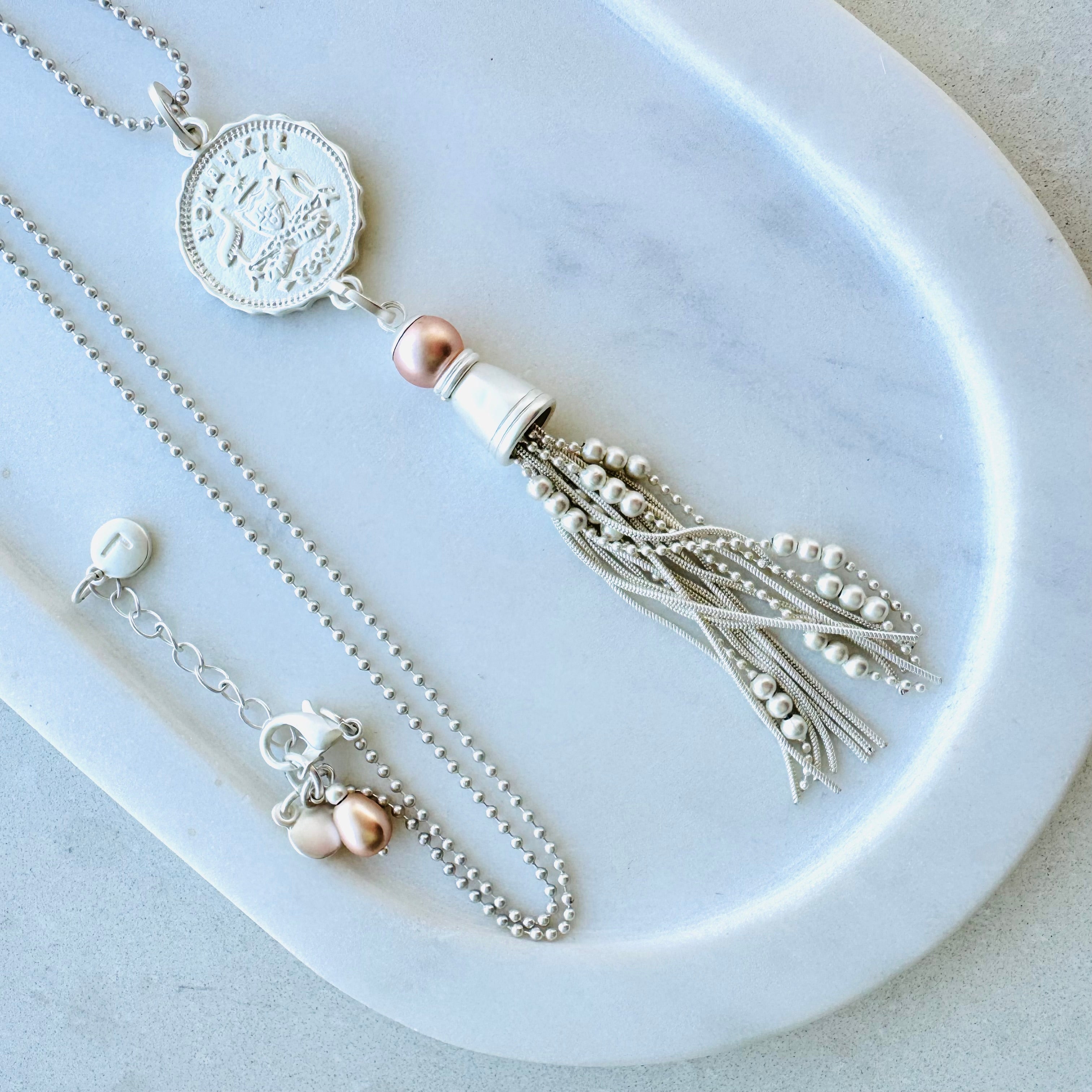Matt Plated Mixed Coin & Tassel Long Necklace