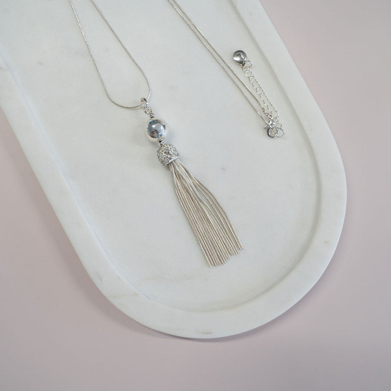 Mixed Rhinestone & Tassel Necklace