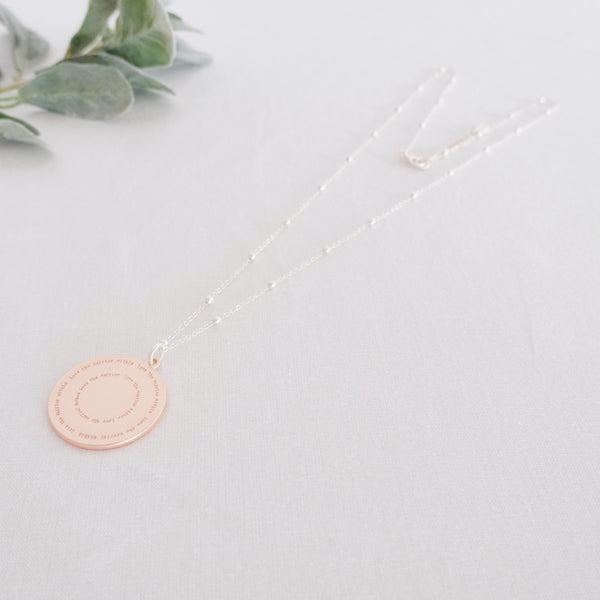 Matt Silver & Rose Gold Large Round Pendant on a Pretty Chain Necklace