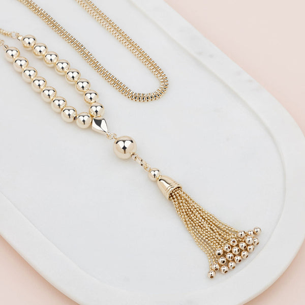 Gold Tassel & Bead Necklace