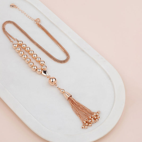 Rose Gold Tassel & Bead Necklace
