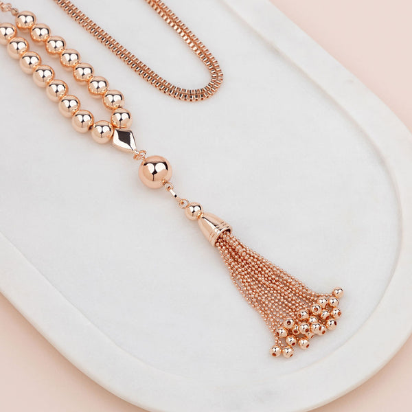 Rose Gold Tassel & Bead Necklace