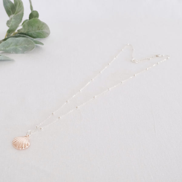 Rose Gold Shell on Silver Chain Long Necklace