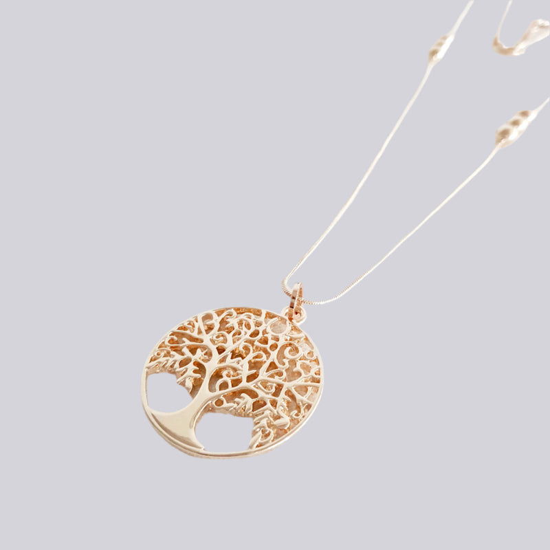 LONG | Rose Gold Tree Disc Necklace