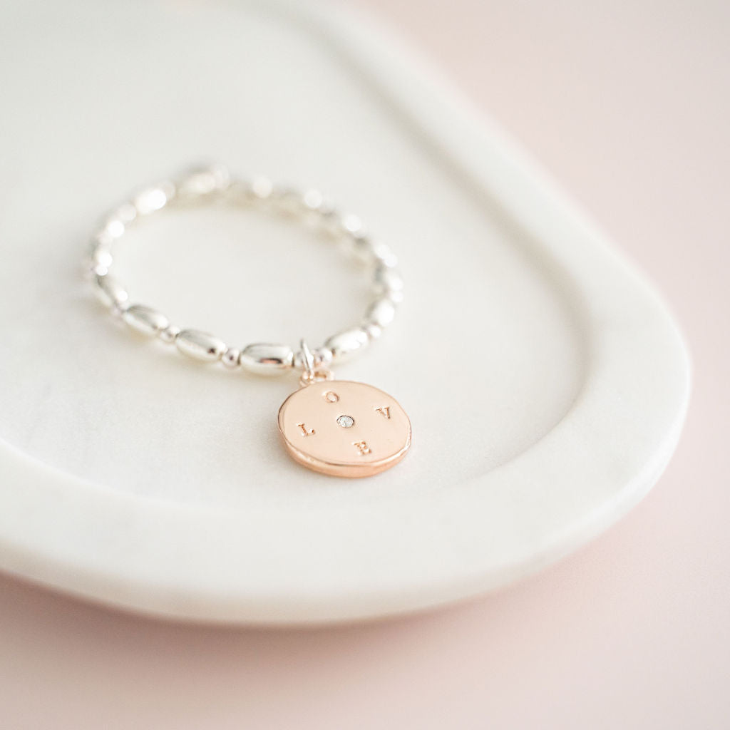 Silver & Rose Gold "LOVE" Pendant Bracelet