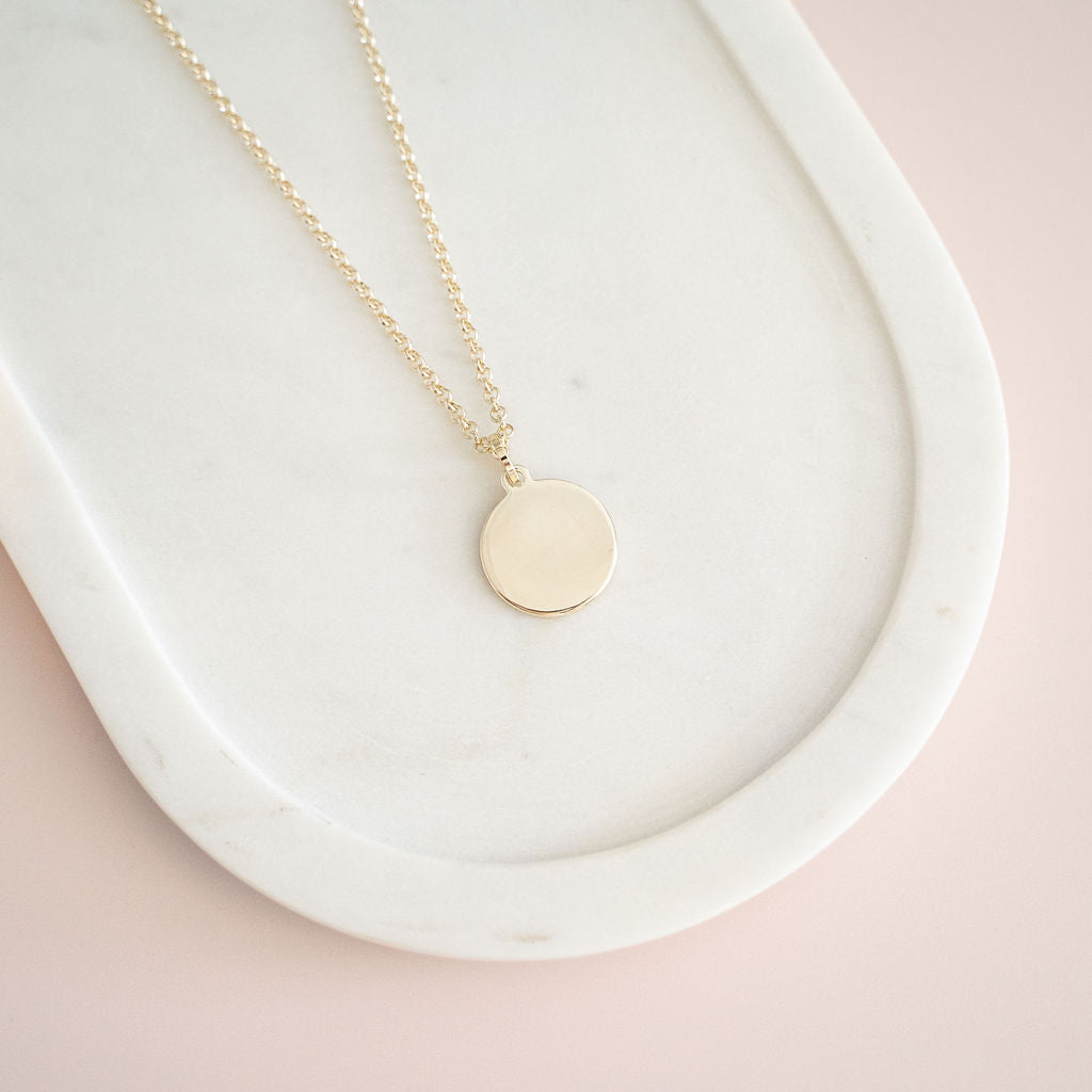 SHORT | Light Gold "LOVE" Disc Necklace