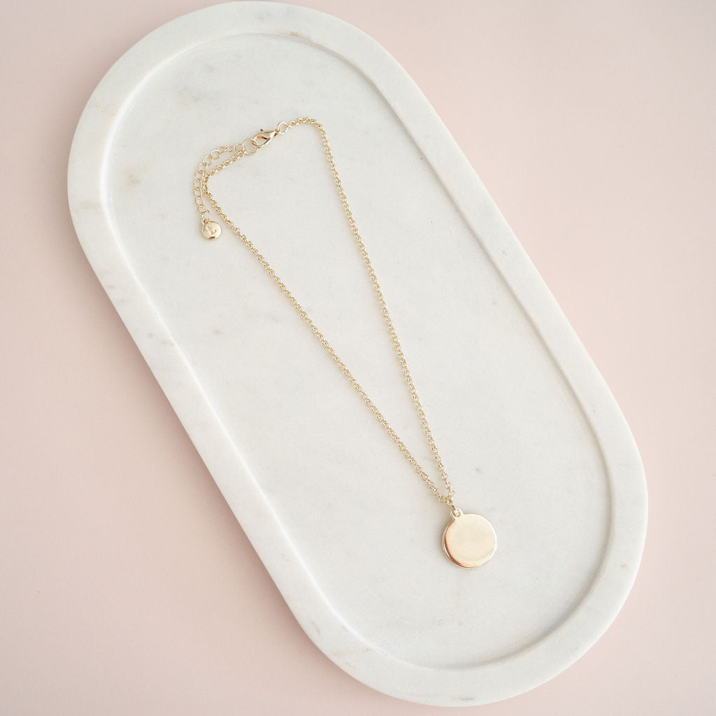 SHORT | Light Gold "LOVE" Disc Necklace