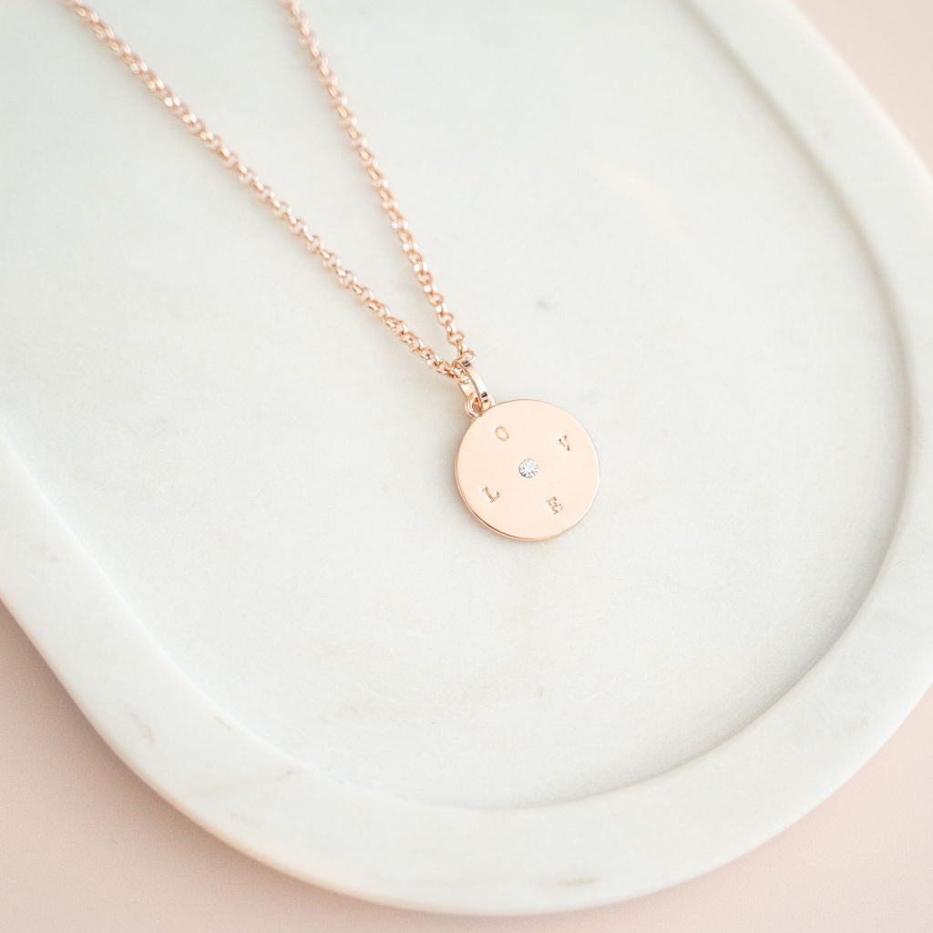 LONG | Rose Gold Disc "LOVE" Necklace