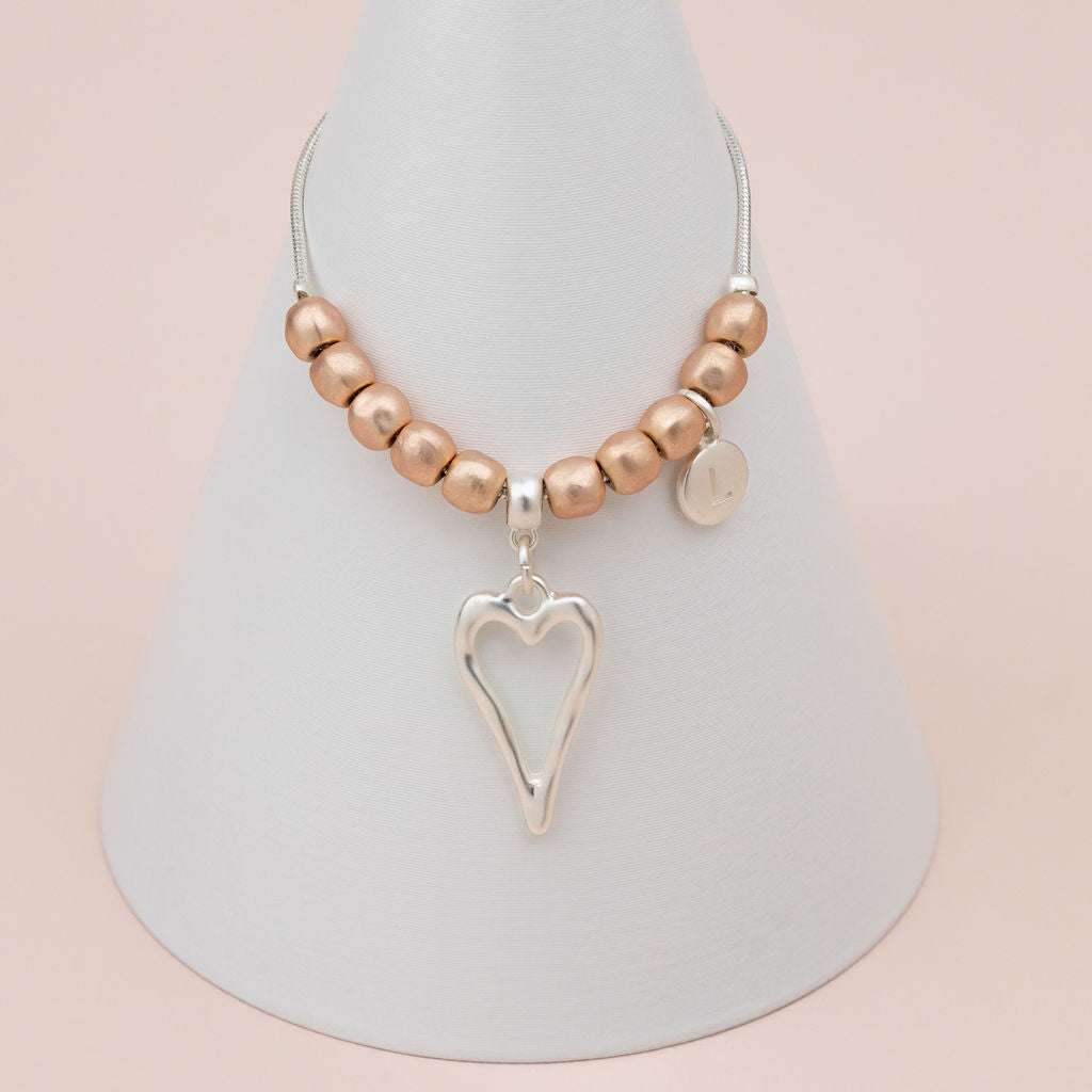 Matt Silver & Rose Gold Heart Adjustable Bracelet