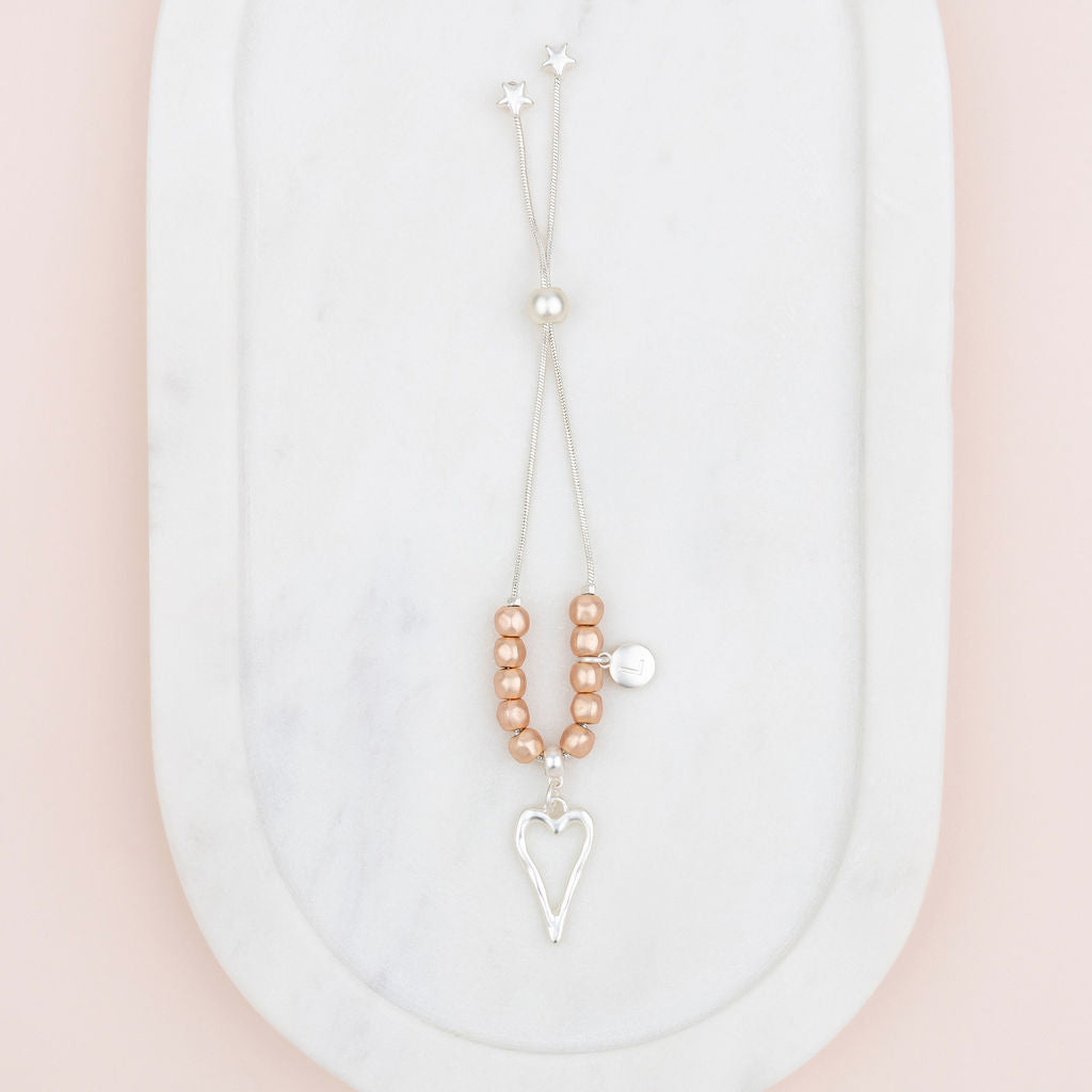 Matt Silver & Rose Gold Heart Adjustable Bracelet