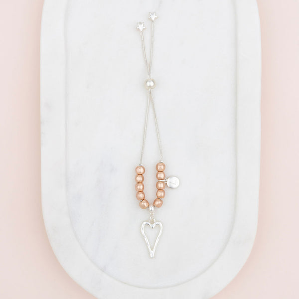Matt Silver & Rose Gold Heart Adjustable Bracelet