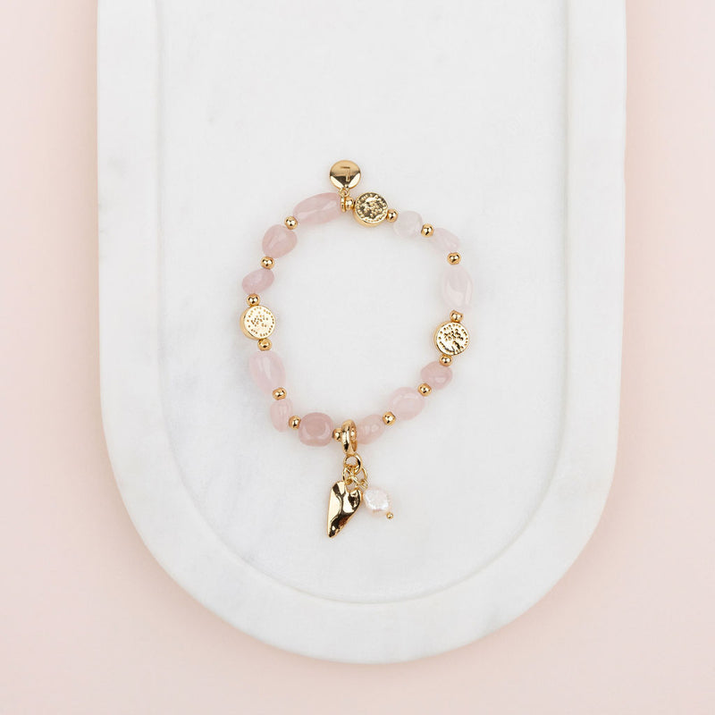 Shiny Gold Heart with Rose Quartz Bracelet