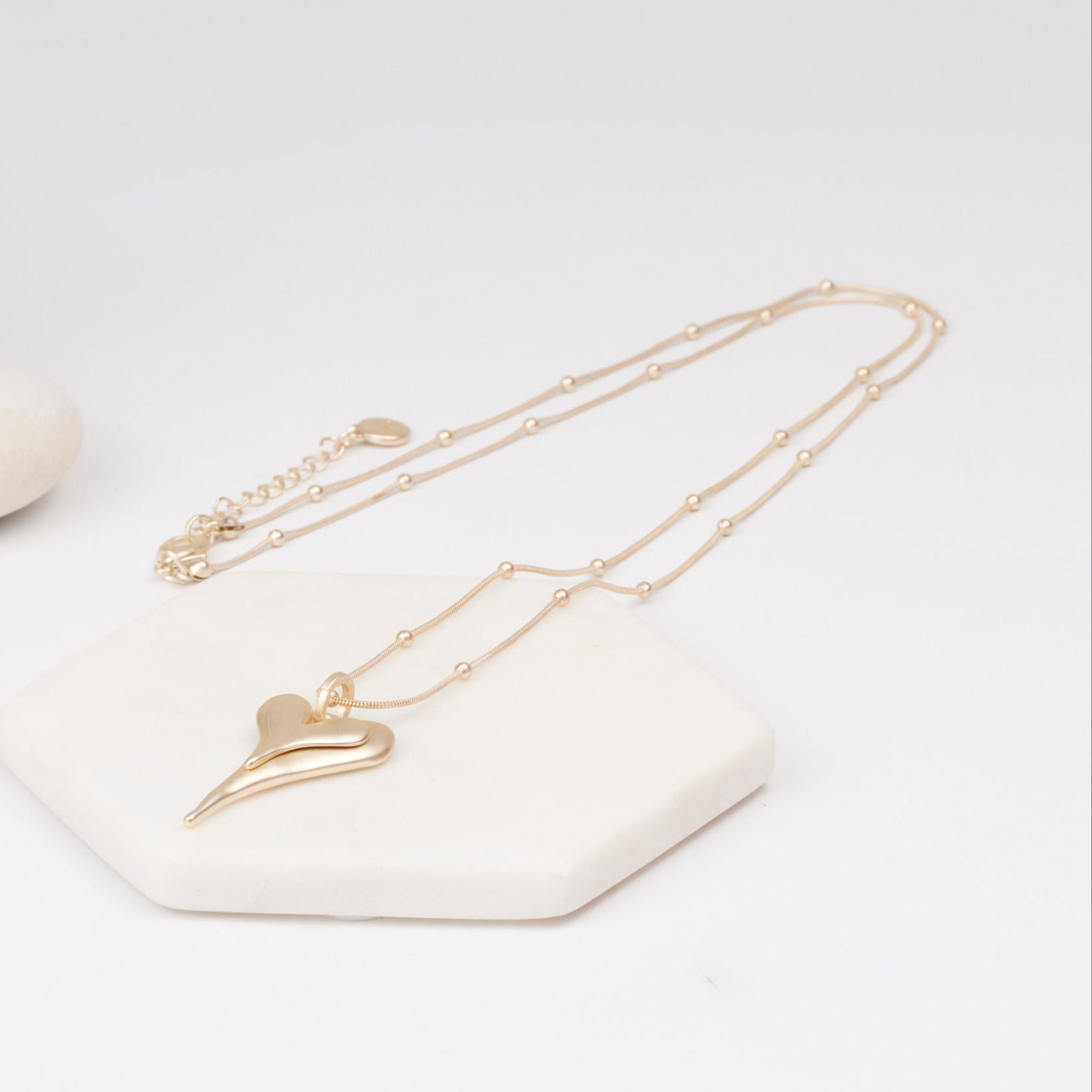 Stunning Light Gold Matt Heart Long Necklace
